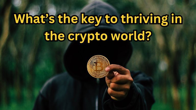 Person in a hood holding a Bitcoin coin, symbolizing a thought-provoking question about thriving in cryptocurrency.
