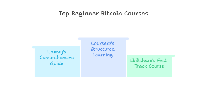 Graphic ranking beginner Bitcoin courses on Udemy, Coursera, and Skillshare.